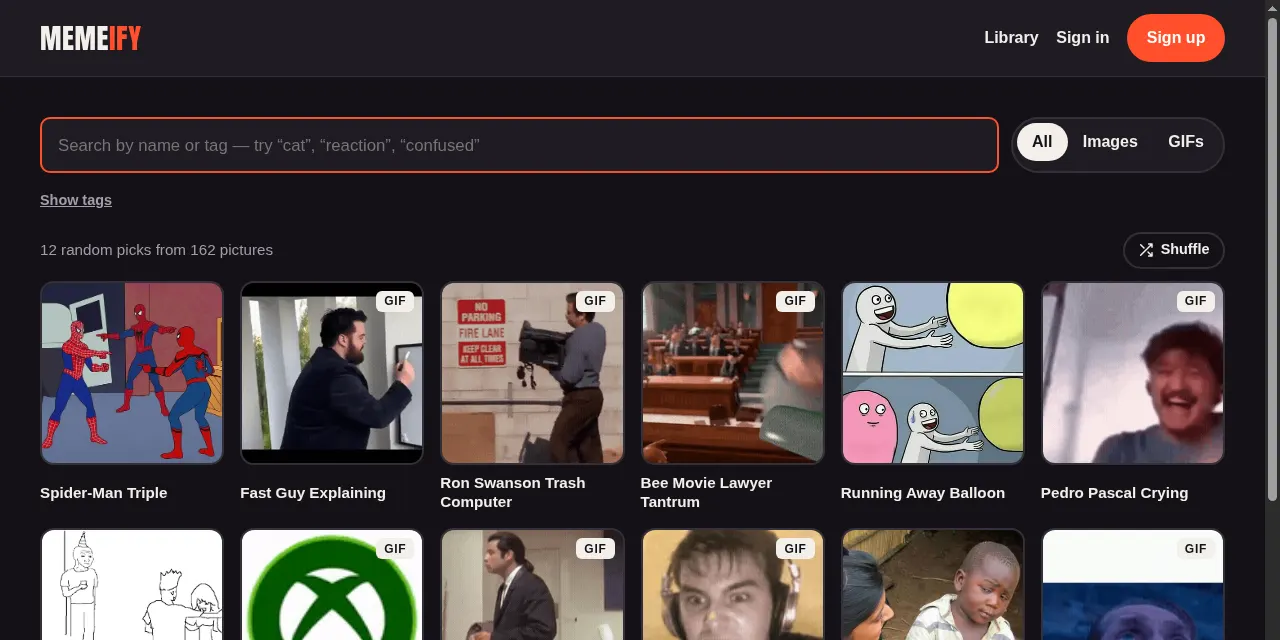 Screenshot of Memeify